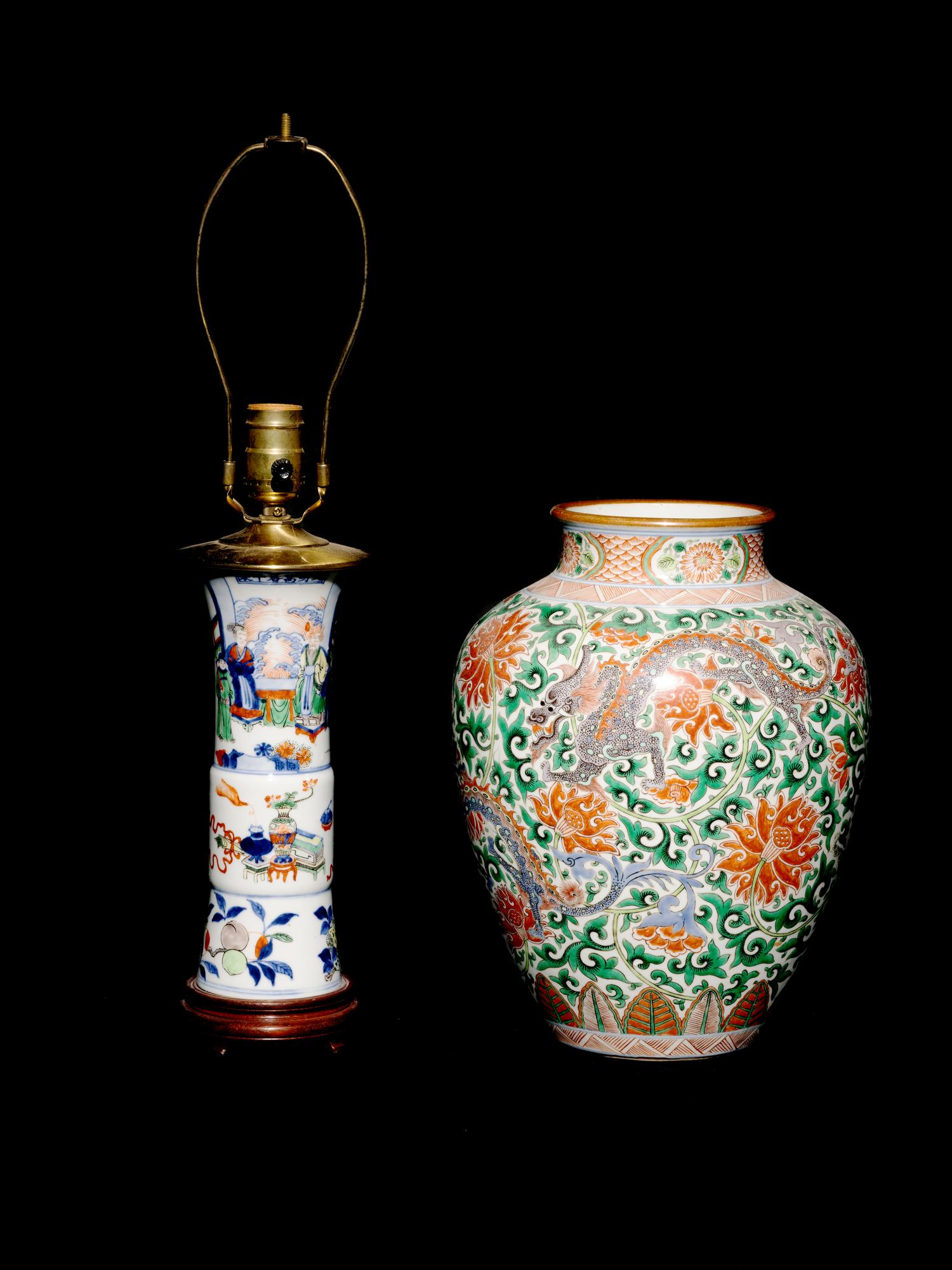 Two Chinese Wucai Porcelain Vessels