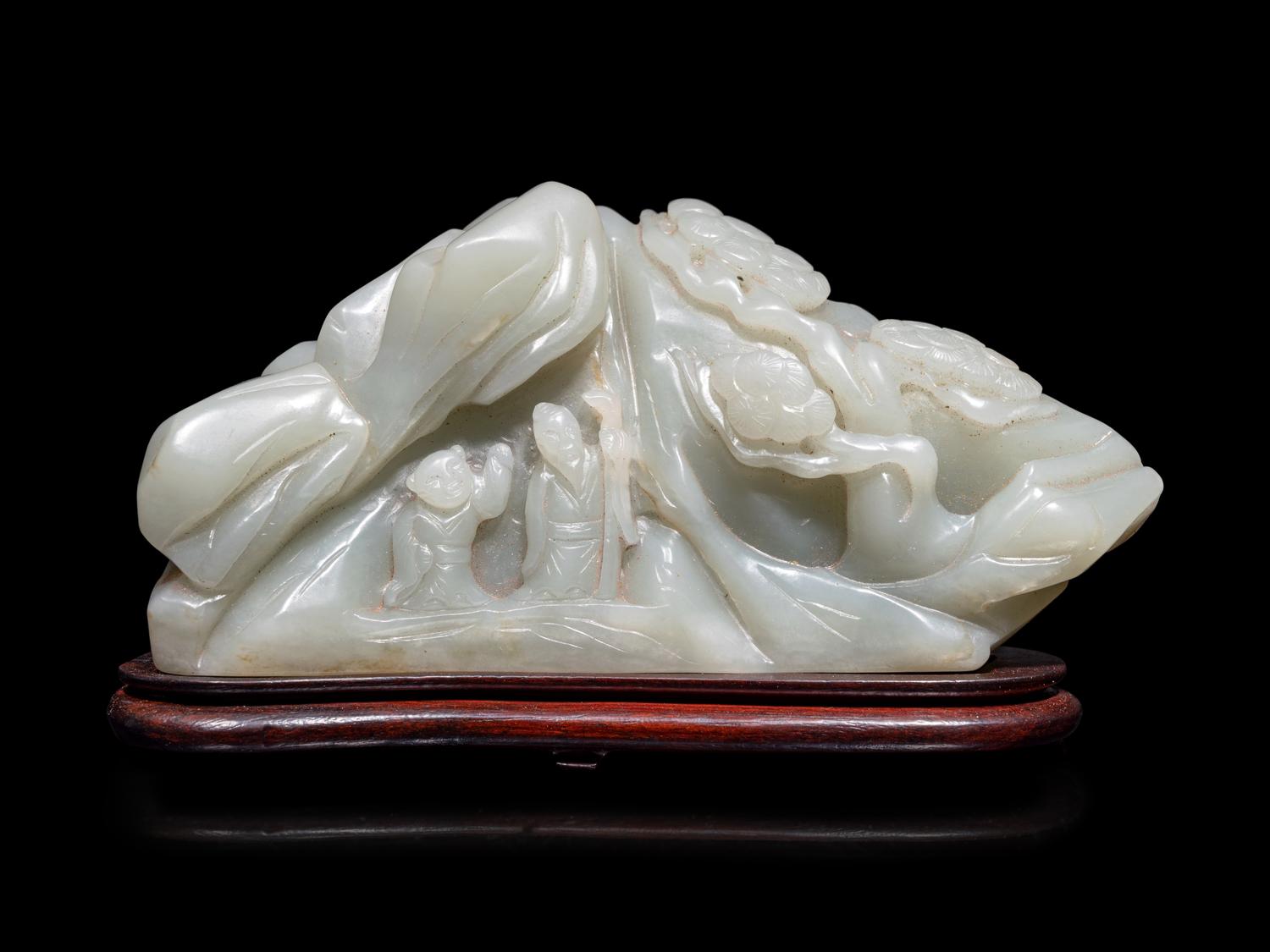 Two Chinese Carved Celadon Jade Boulders