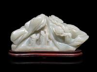 Two Chinese Carved Celadon Jade Boulders