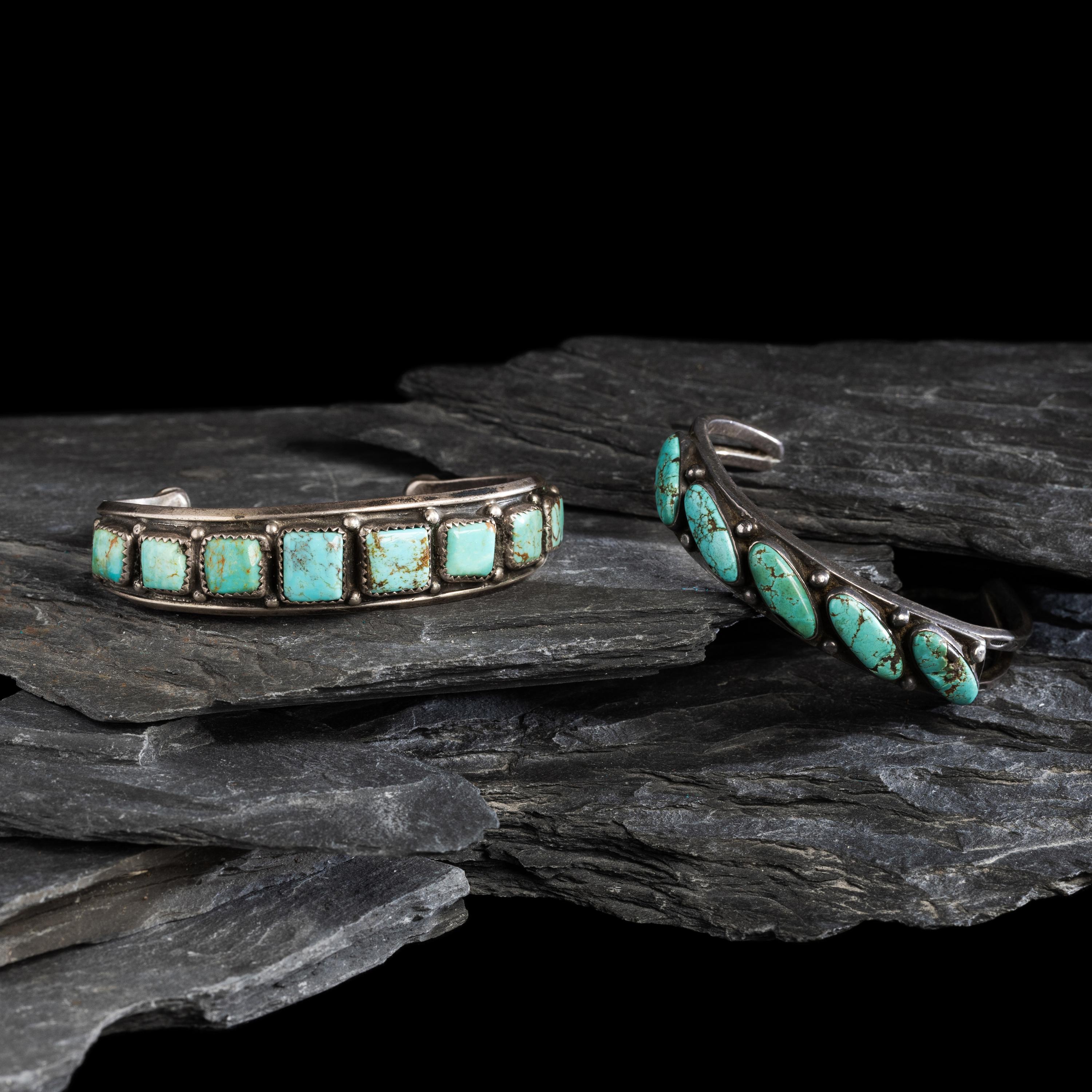 Navajo Silver and Turquoise Cuff Bracelets