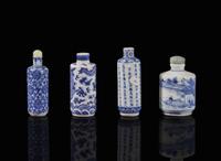 A group of four Chinese blue and white porcelain snuff bottles 青花瓷鼻煙壺一組四件