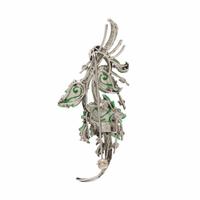 JADE, DIAMOND, AND WHITE GOLD FOLIATE BROOCH