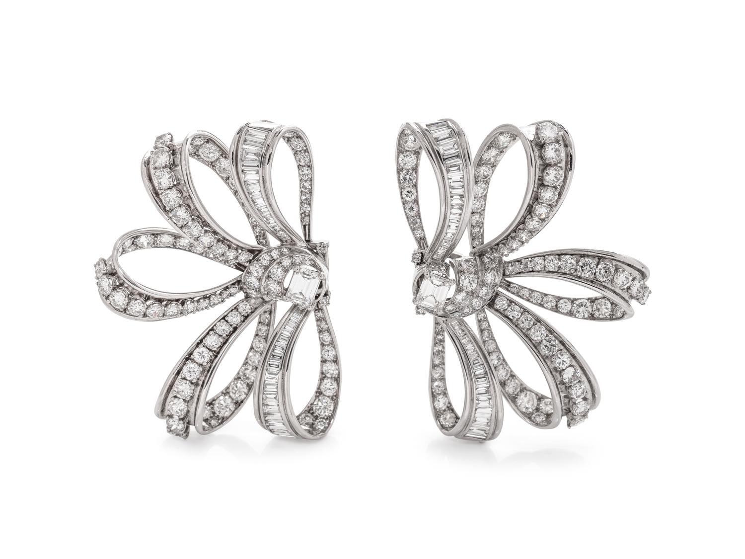 A Platinum and Diamond Double Bow Brooch,
