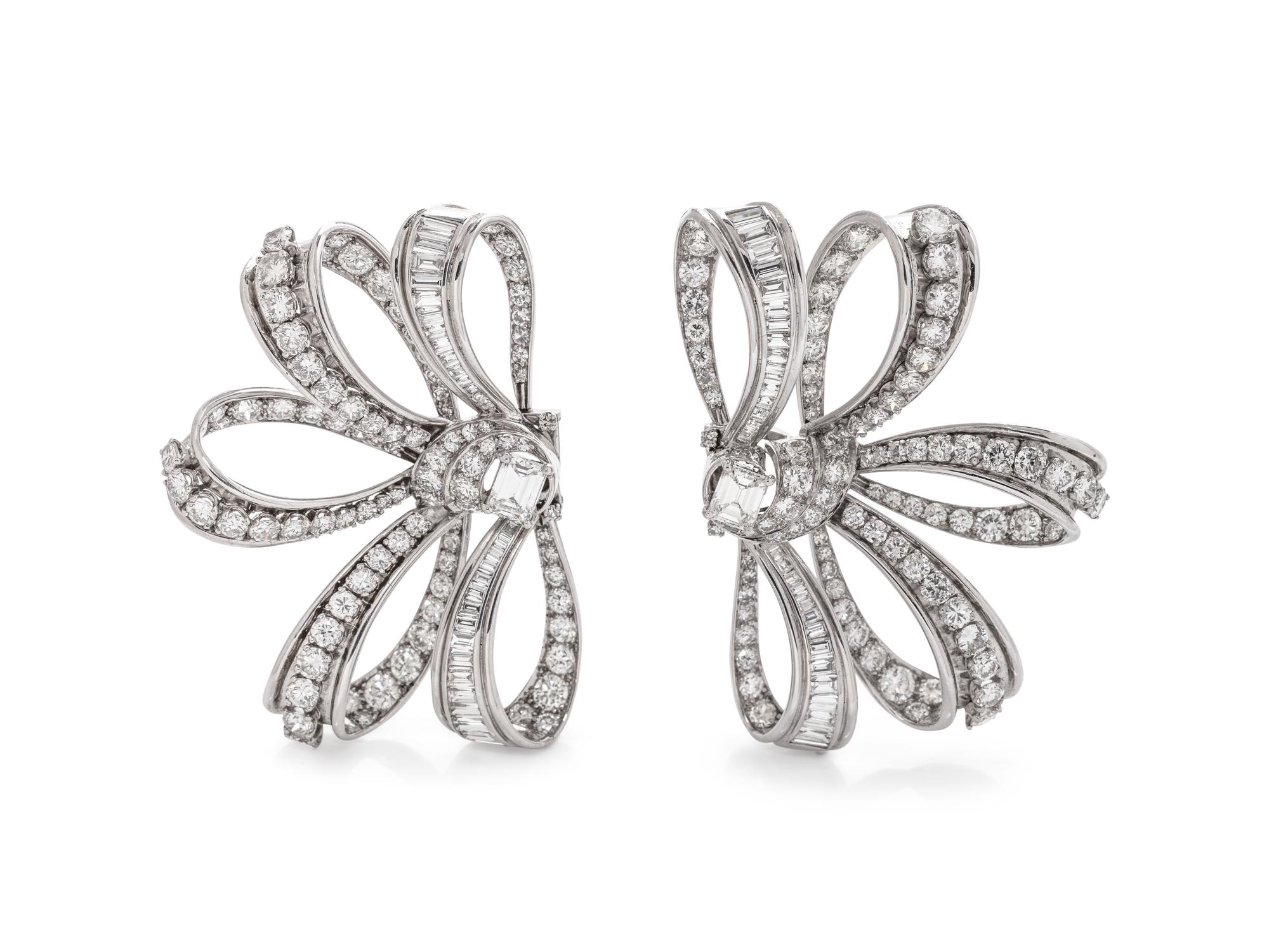 A Platinum and Diamond Double Bow Brooch,