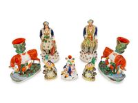 A Group of Seven English Staffordshire Figures — 19TH CENTURY