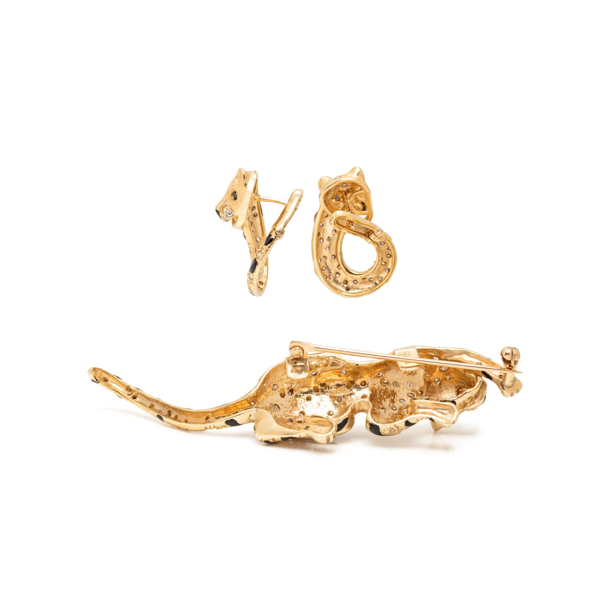 COLLECTION OF YELLOW GOLD AND DIAMOND BIG CAT JEWELRY