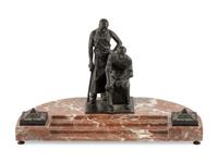 A Carl Brose Bronze and Marble Inkwell