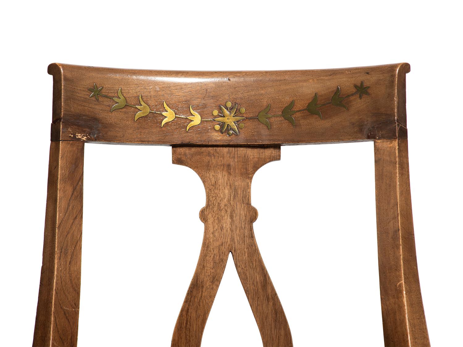 Four Brass Inlaid Walnut Gondola Chairs