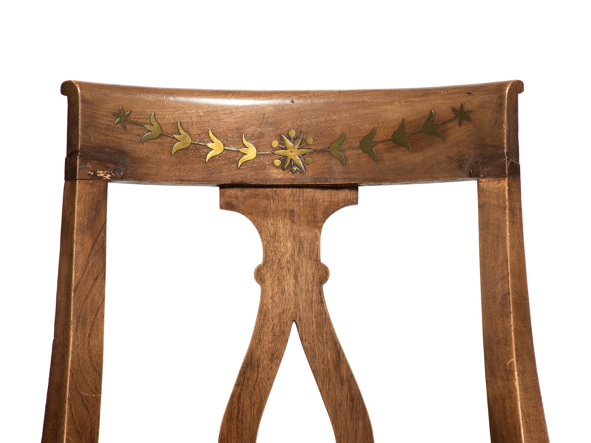 Four Brass Inlaid Walnut Gondola Chairs