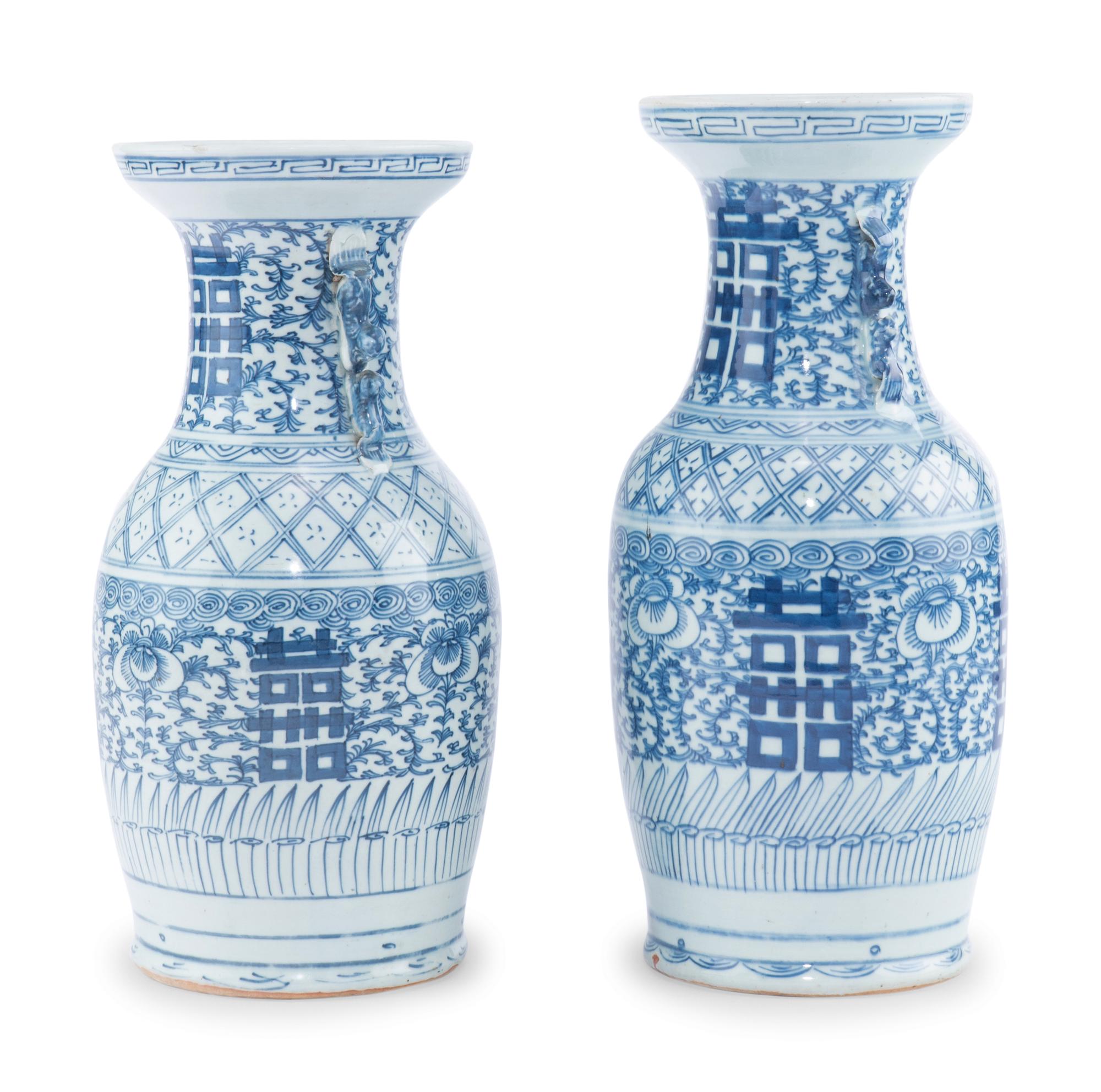 A Near Pair of Chinese Blue and White Porcelain Vases