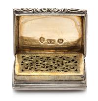 A George IV Silver Vinaigrette, Nathaniel Mills, Birmingham, 1830, having a ribbed case, the lid centered by a monogrammed cartouche, t