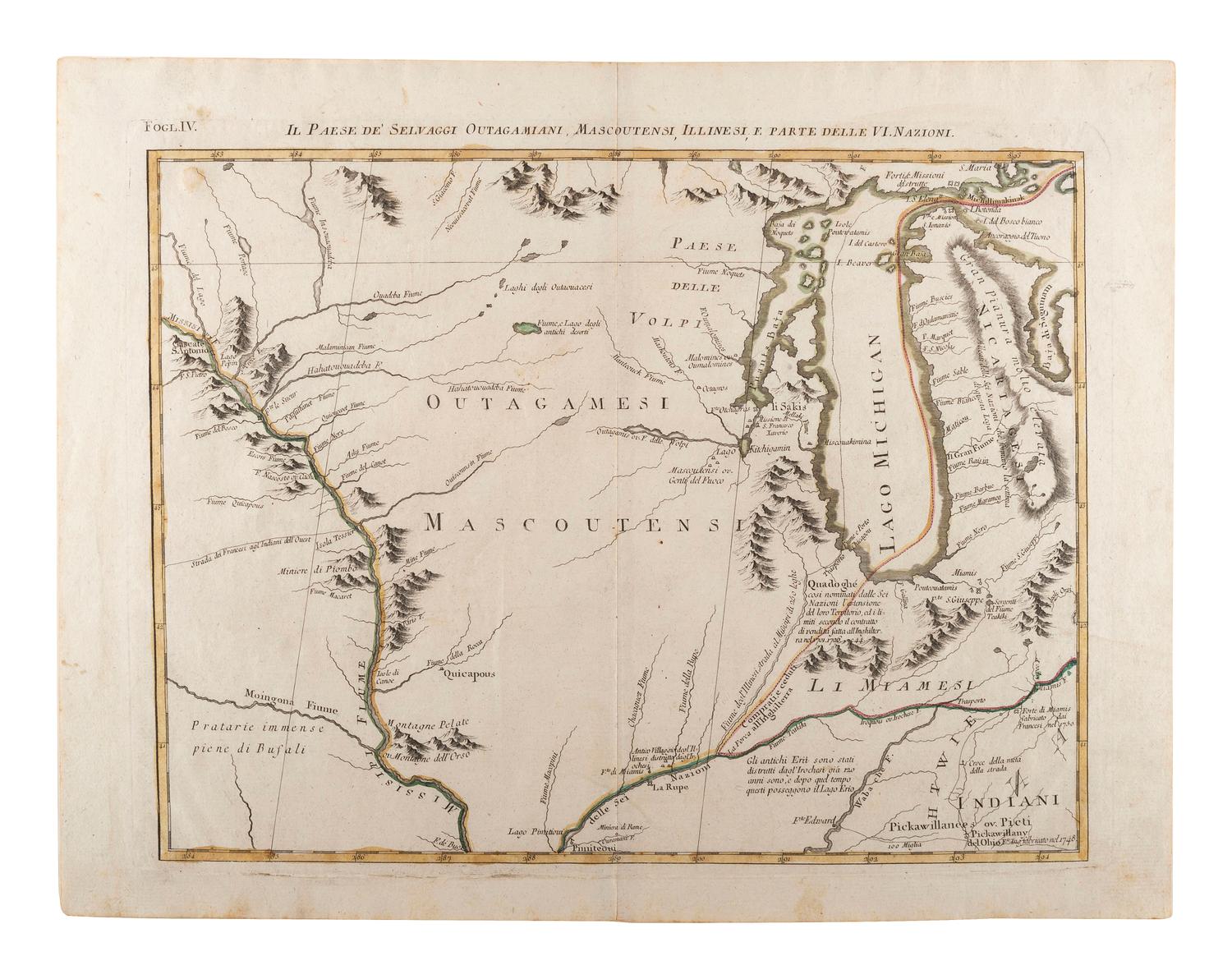 [MAPS & ATLASES]. ZATTA, Antonio (fl. 1757-1797). Il Paese de' Selvaggi Outagamiani, Mascoutensi, Illinesi, e Parte Delle VI. Nazioni. [Venice, 1778].