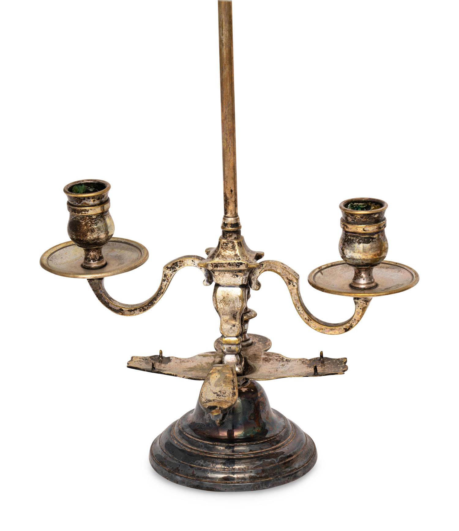 Two Empire Style Bouillotte Lamps with Tole Shades
