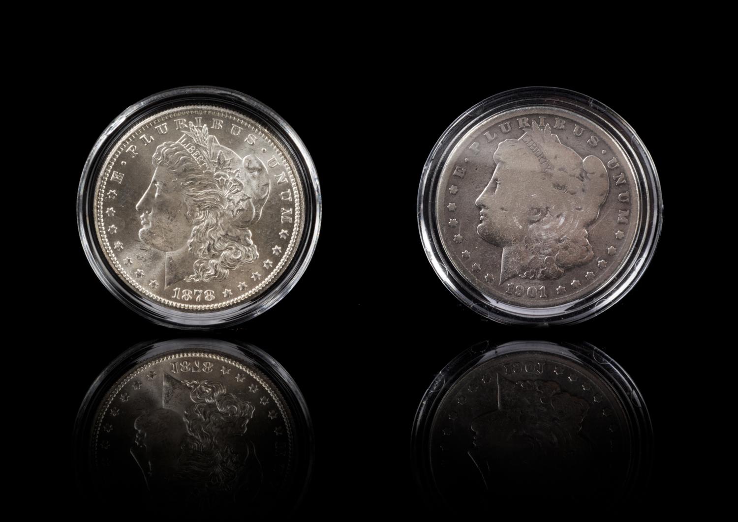 Two United States Morgan Silver Dollar Coins