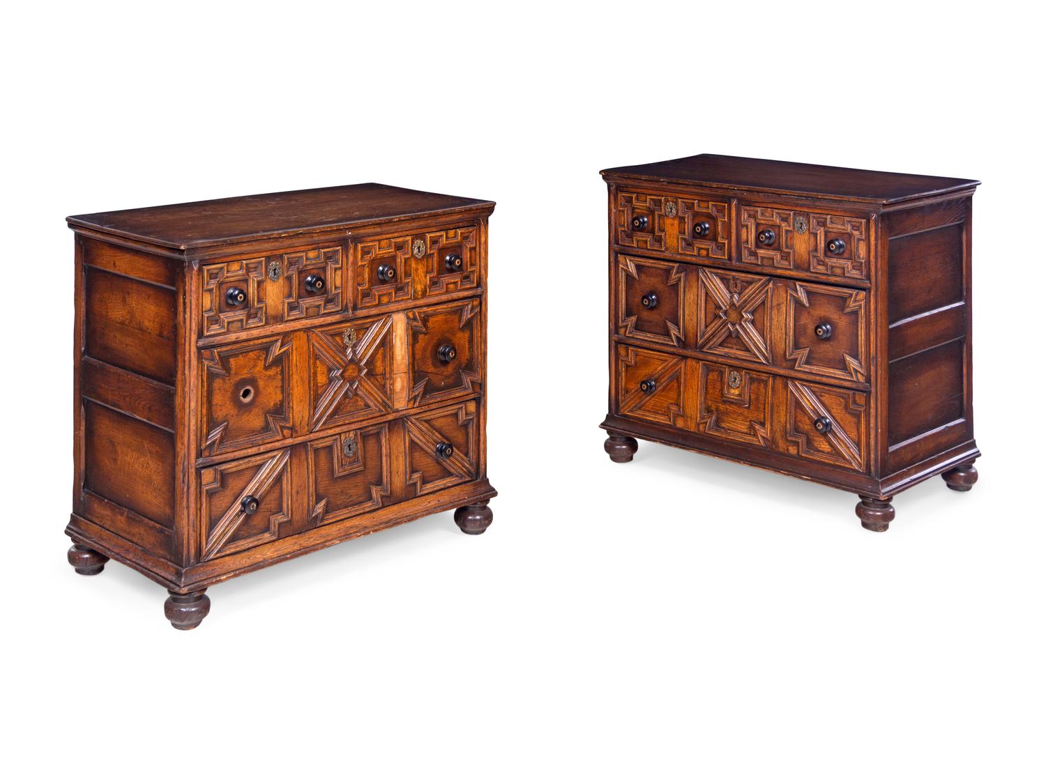 A Pair of Charles II Style Oak Chests of Drawers
