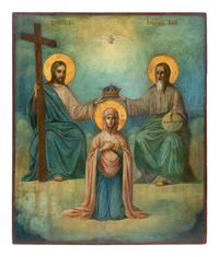 Three Russian Painted Wood Icon Panels
