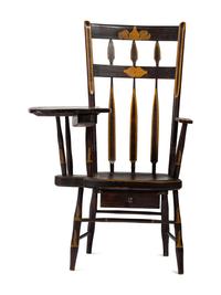 A Classical Grain and Yellow Painted Writing Arm Windsor Armchair, 19th Century