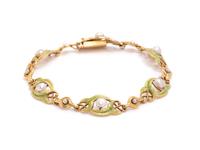 ART NOUVEAU, YELLOW GOLD, PEARL AND ENAMEL BRACELET