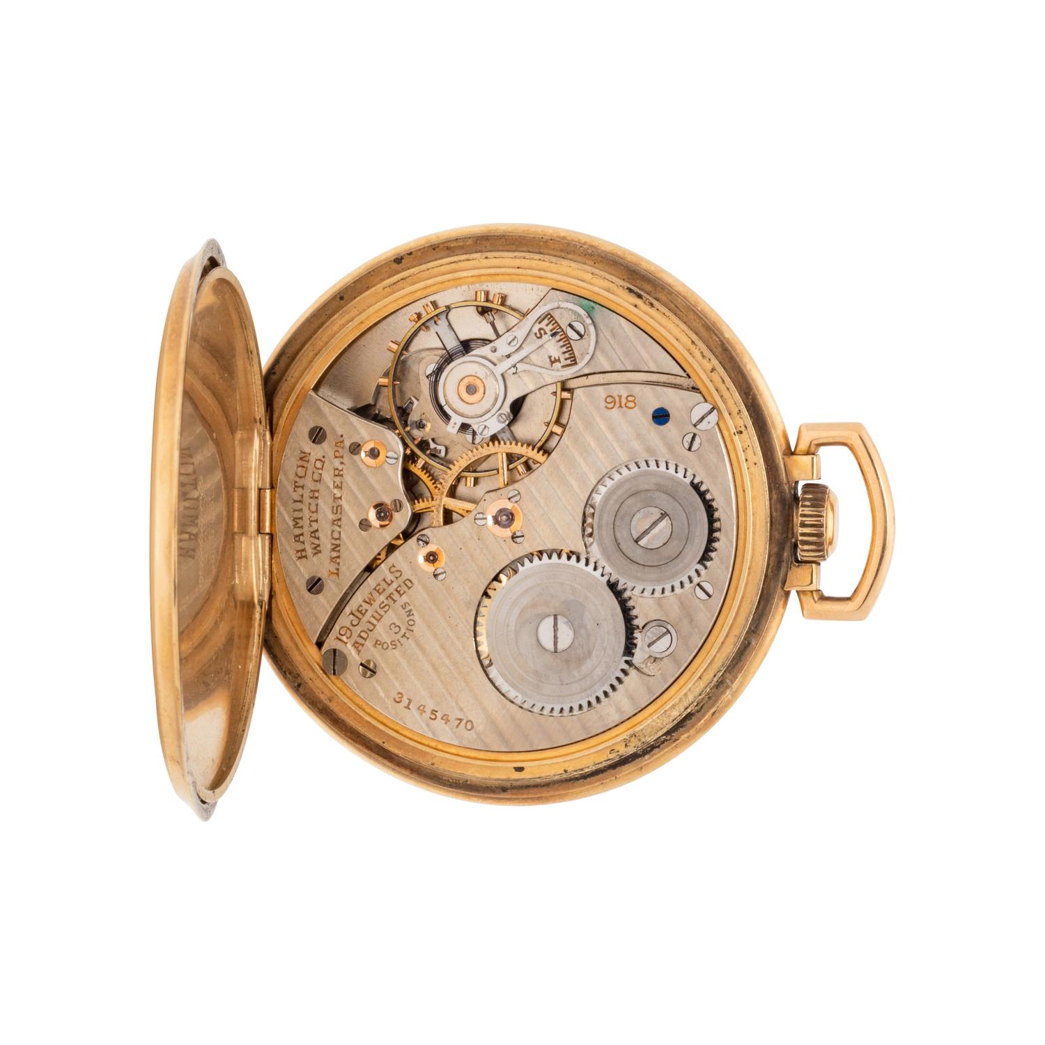 HAMILTON, 14K YELLOW GOLD OPEN FACE POCKET WATCH
