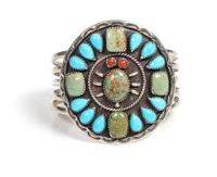 Southwestern Silver and Turquoise Cuff Bracelet Length 5 3/4 x opening 1 1/8 x width 2 3/8 inches
