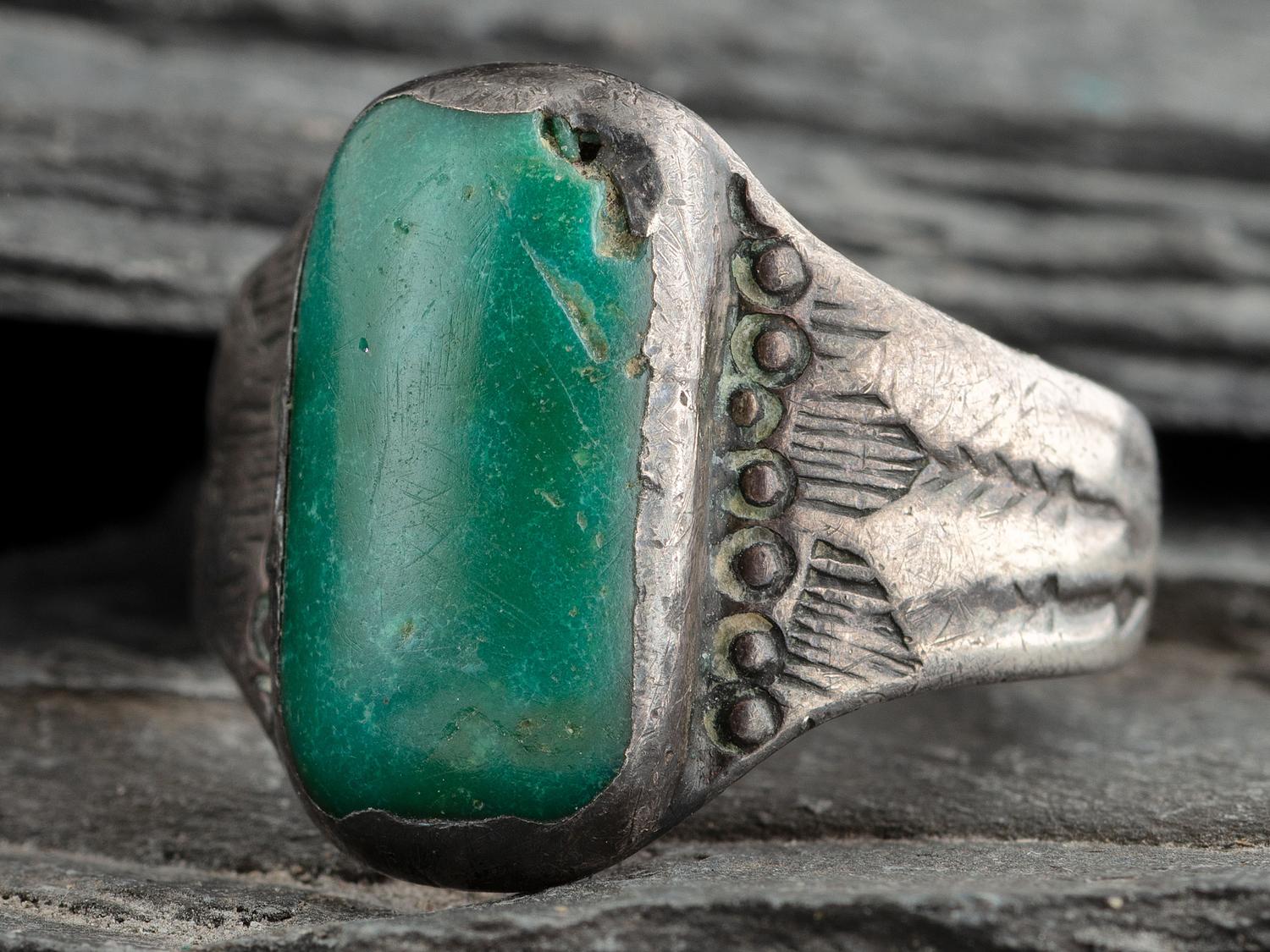 Navajo Stamped Ingot and Turquoise Ring