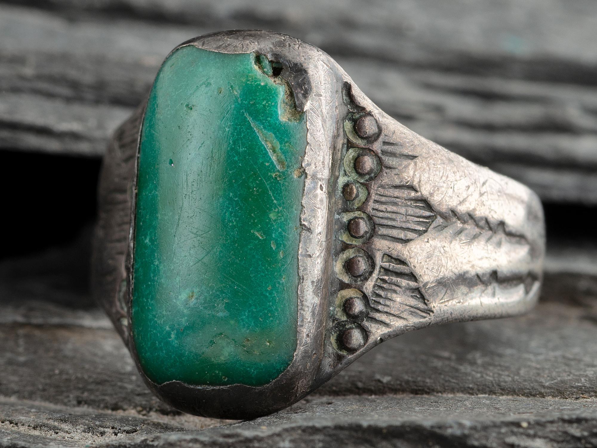 Navajo Stamped Ingot and Turquoise Ring