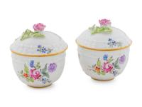 A Pair of Molded Porcelain Pots de Creme — C. 1800