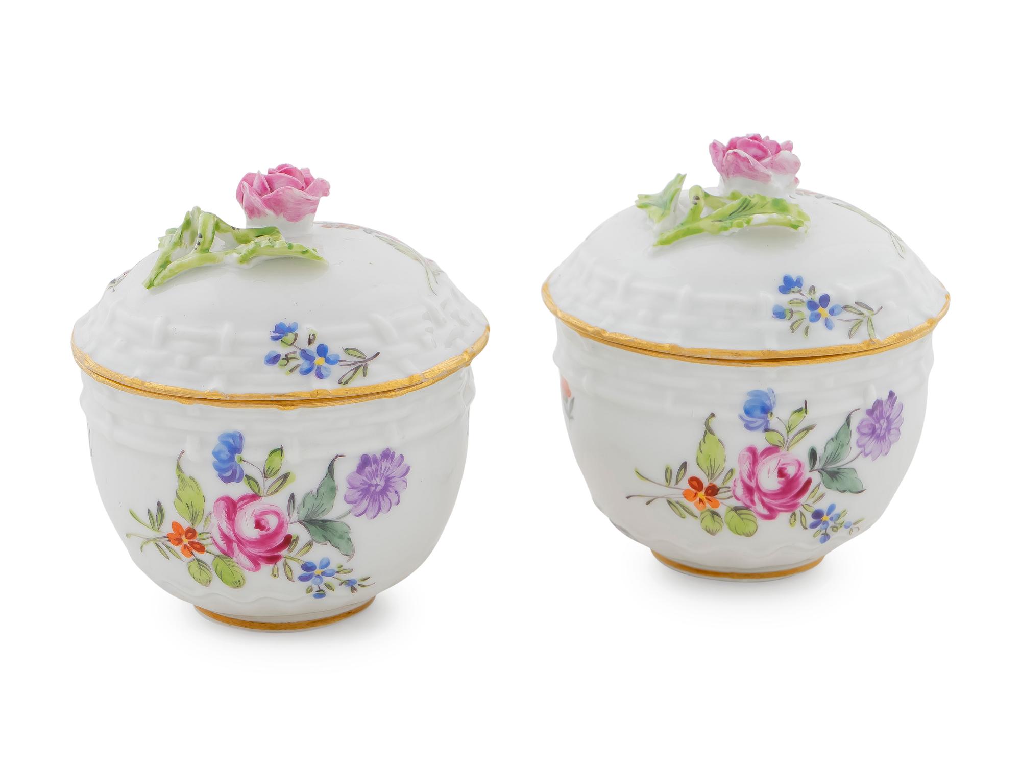 A Pair of Molded Porcelain Pots de Creme — C. 1800
