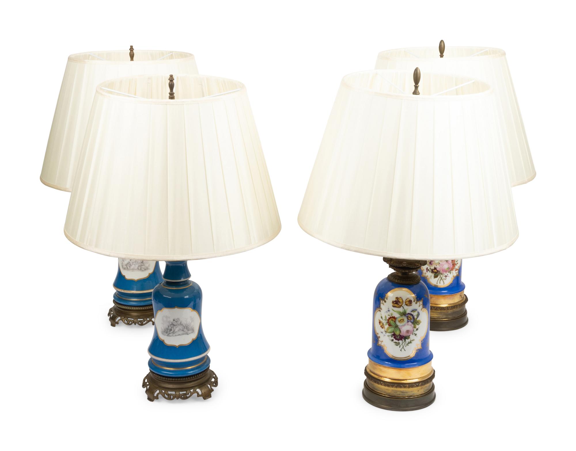 Two Pairs of French Porcelain Lamps