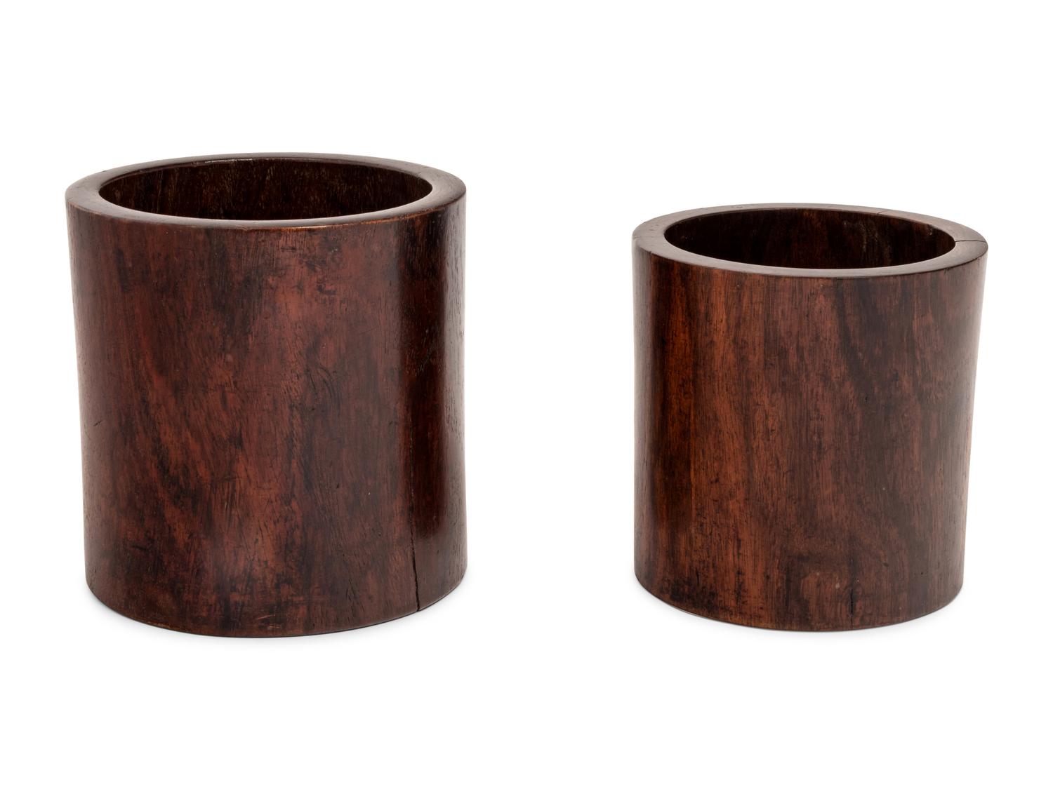 Two Chinese Hardwood Brushpots, Bitong
