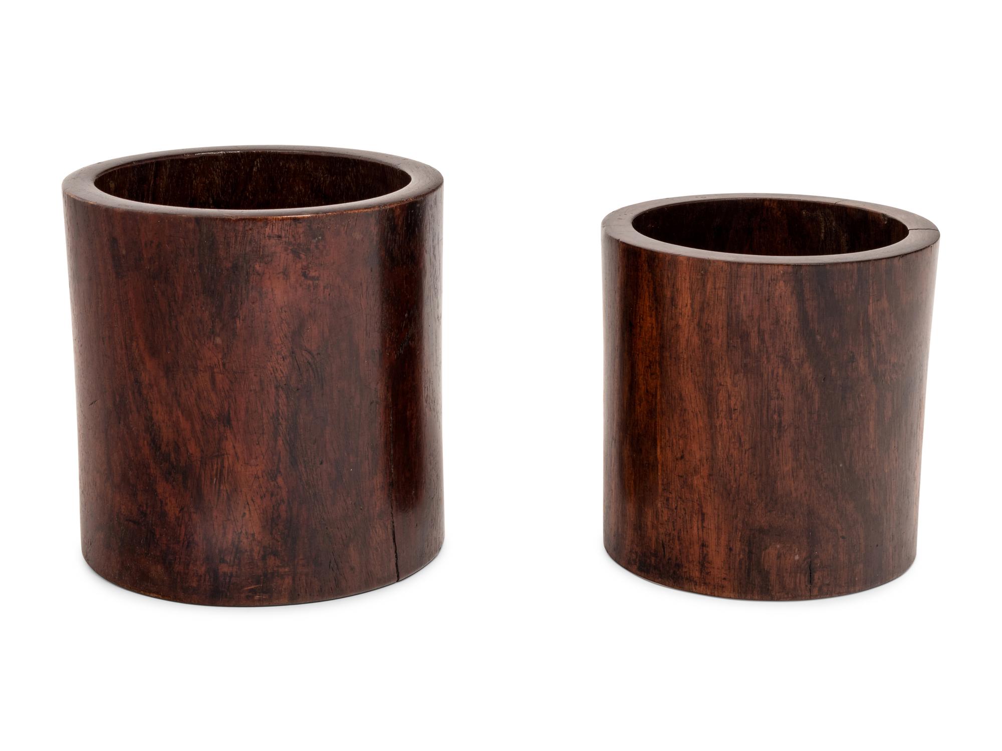 Two Chinese Hardwood Brushpots, Bitong