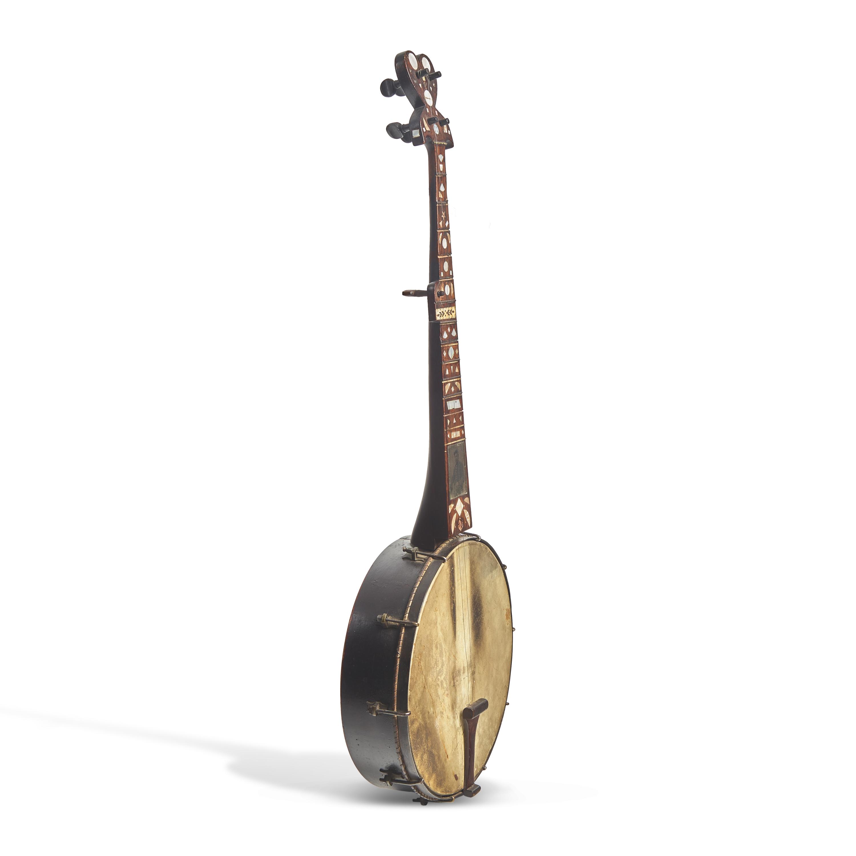 An American Primitive Mother of Pearl and Tin-Type Inset Banjo