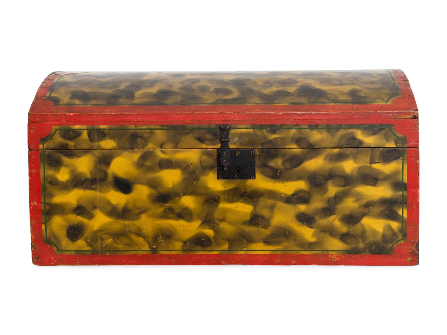 A Large Dome-Top Smoke Decorated Poplar Storage Box