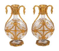 A Pair of French Gilt Bronze Mounted Cut Glass Decanters
