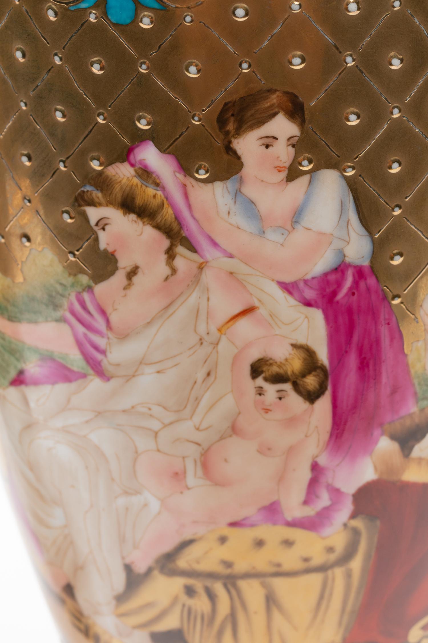 A Pair of Vienna Style Porcelain Ewers