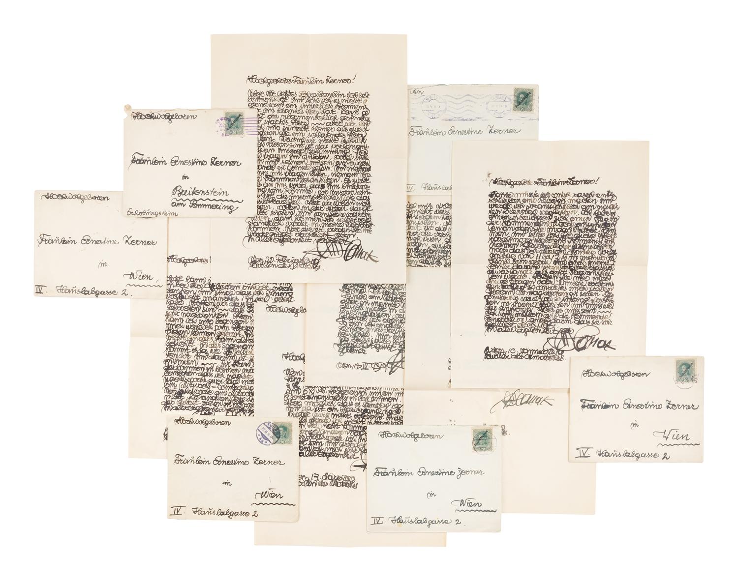 [KAUFMAN, Enit Zerner (1897-1961)] – An archive of material related to Enit Kaufman’s artistic career, including a group of ALSs from Anton Hanak to Kaufman, ALSs to her husband Edward ca 1944, files of carbon copies, exhibition announcements, official photographs of her paintings and portraits, photographs, press clippings, drafts of written works, costumes, and 27 books. Including a small group of notes and books inscribed by educator and reformer Dorothy Canfield Fisher.