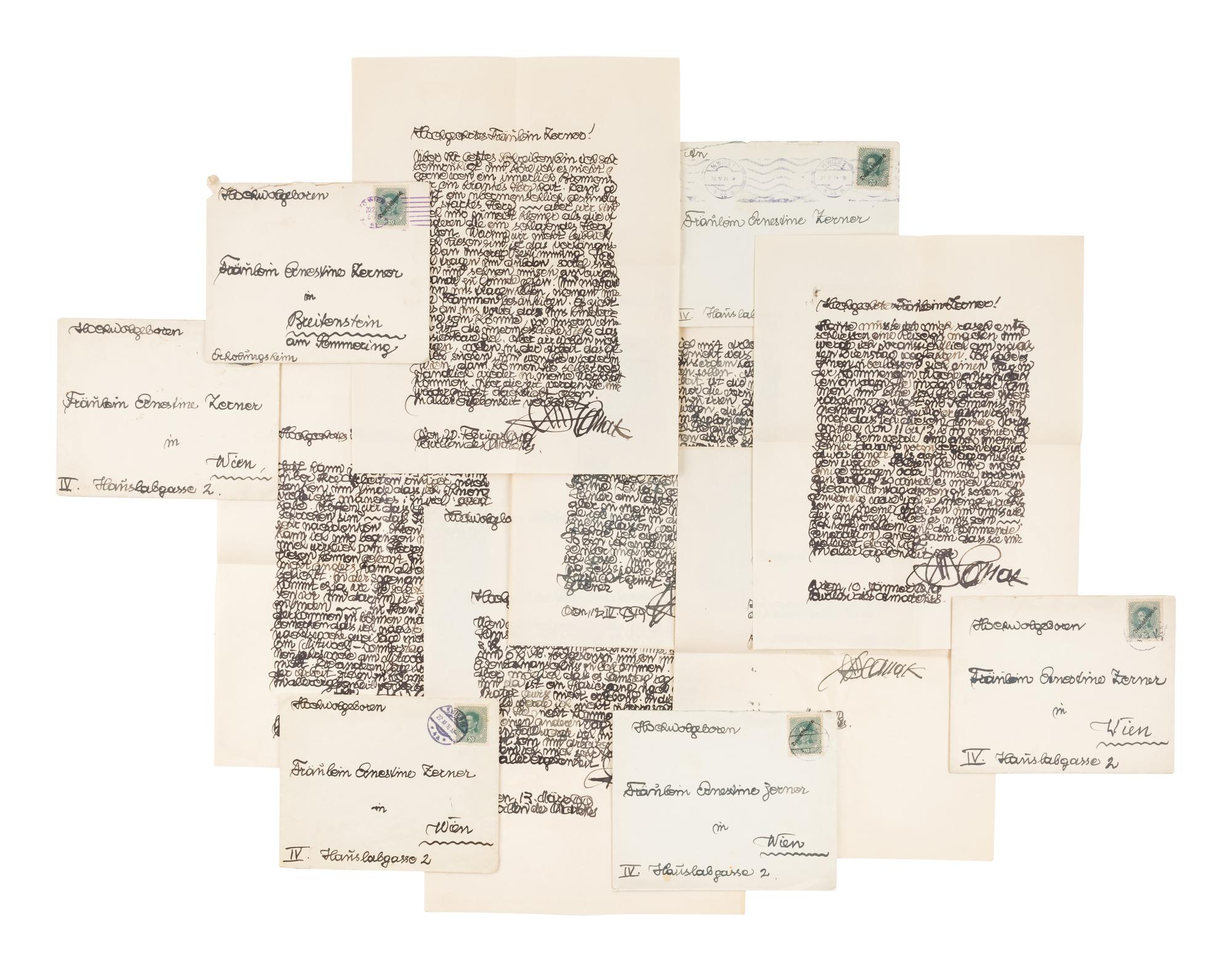 [KAUFMAN, Enit Zerner (1897-1961)] – An archive of material related to Enit Kaufman’s artistic career, including a group of ALSs from Anton Hanak to Kaufman, ALSs to her husband Edward ca 1944, files of carbon copies, exhibition announcements, official photographs of her paintings and portraits, photographs, press clippings, drafts of written works, costumes, and 27 books. Including a small group of notes and books inscribed by educator and reformer Dorothy Canfield Fisher.