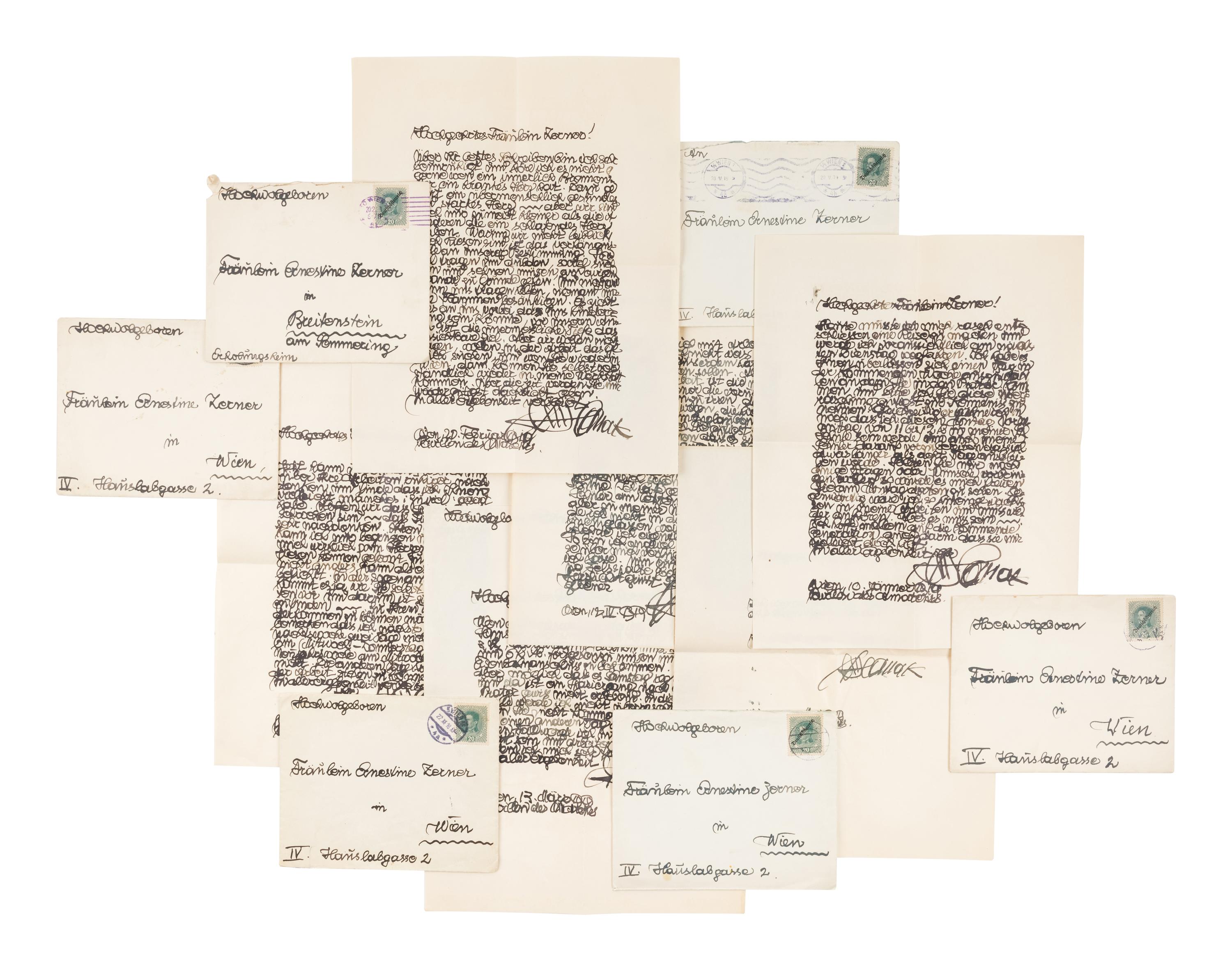 [KAUFMAN, Enit Zerner (1897-1961)] – An archive of material related to Enit Kaufman’s artistic career, including a group of ALSs from Anton Hanak to Kaufman, ALSs to her husband Edward ca 1944, files of carbon copies, exhibition announcements, official photographs of her paintings and portraits, photographs, press clippings, drafts of written works, costumes, and 27 books. Including a small group of notes and books inscribed by educator and reformer Dorothy Canfield Fisher.