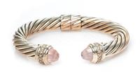 A Sterling Silver, Rose Quartz and Diamond 'Cable Classic' Bracelet, David Yurman, 29.10 dwts.