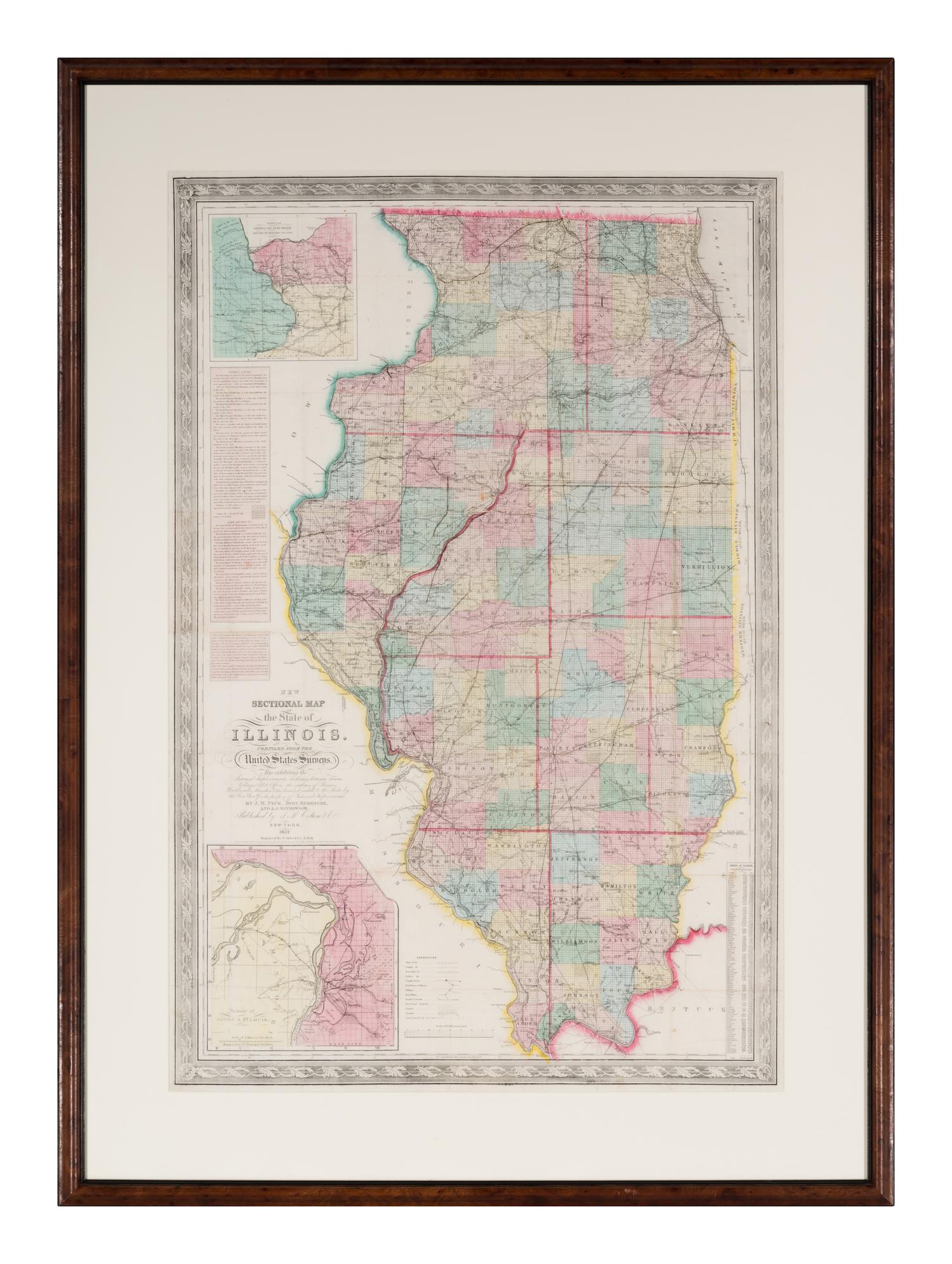 [MAPS & VIEWS]. COLTON, Joseph Hutchins (1800-1893). New Sectional Map of the State of Illinois...Prepared by J.M. Peck, John Messinger, and A.J. Mathewson . New York: J.H. Colton and Co., 1857.