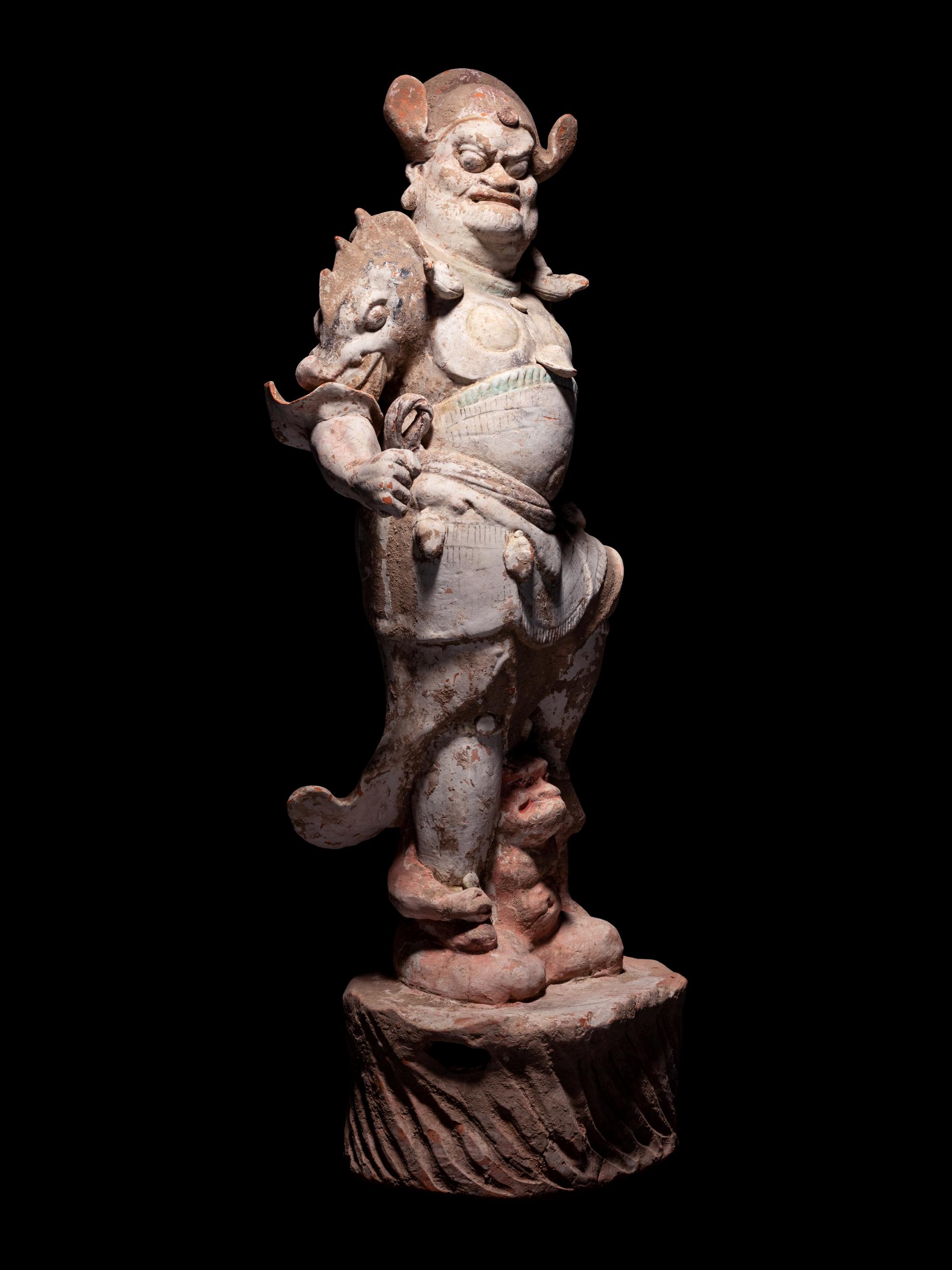 A Pair of Painted Pottery Figures of Lokapala