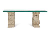 A Pair of Cast Stone Corbels Converted to a Glass-Top Console Table