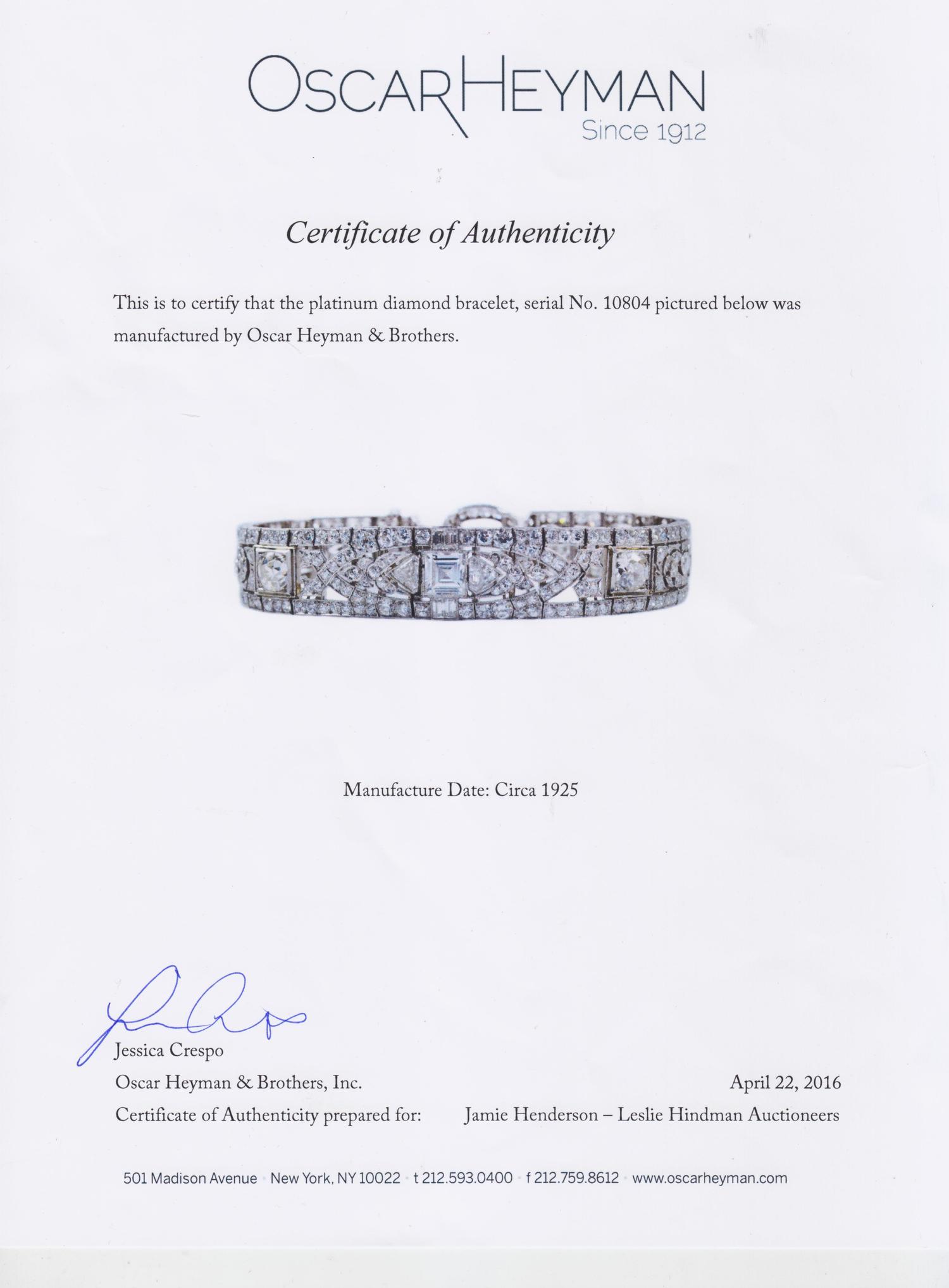 An Art Deco Platinum and Diamond Bracelet, Oscar Heyman Brothers, Circa 1925, 24.60 dwts.
