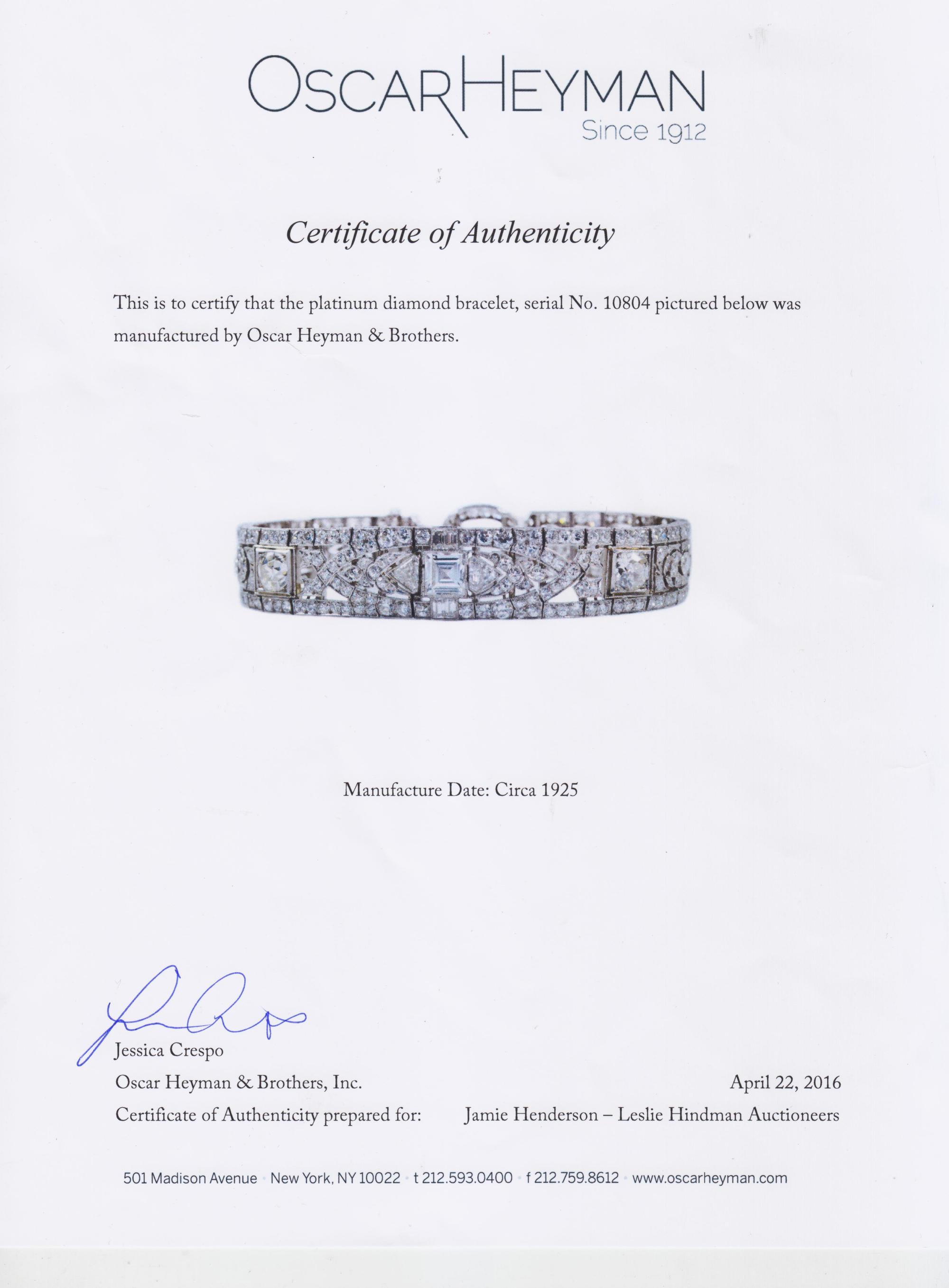 An Art Deco Platinum and Diamond Bracelet, Oscar Heyman Brothers, Circa 1925, 24.60 dwts.