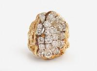 A Ladies 14K Yellow Gold and Diamond Cocktail Ring