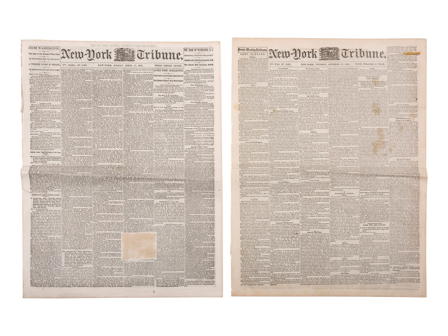 [CIVIL WAR]. 150+ New York City newspapers, most War-period, incl. The New York Tribune.