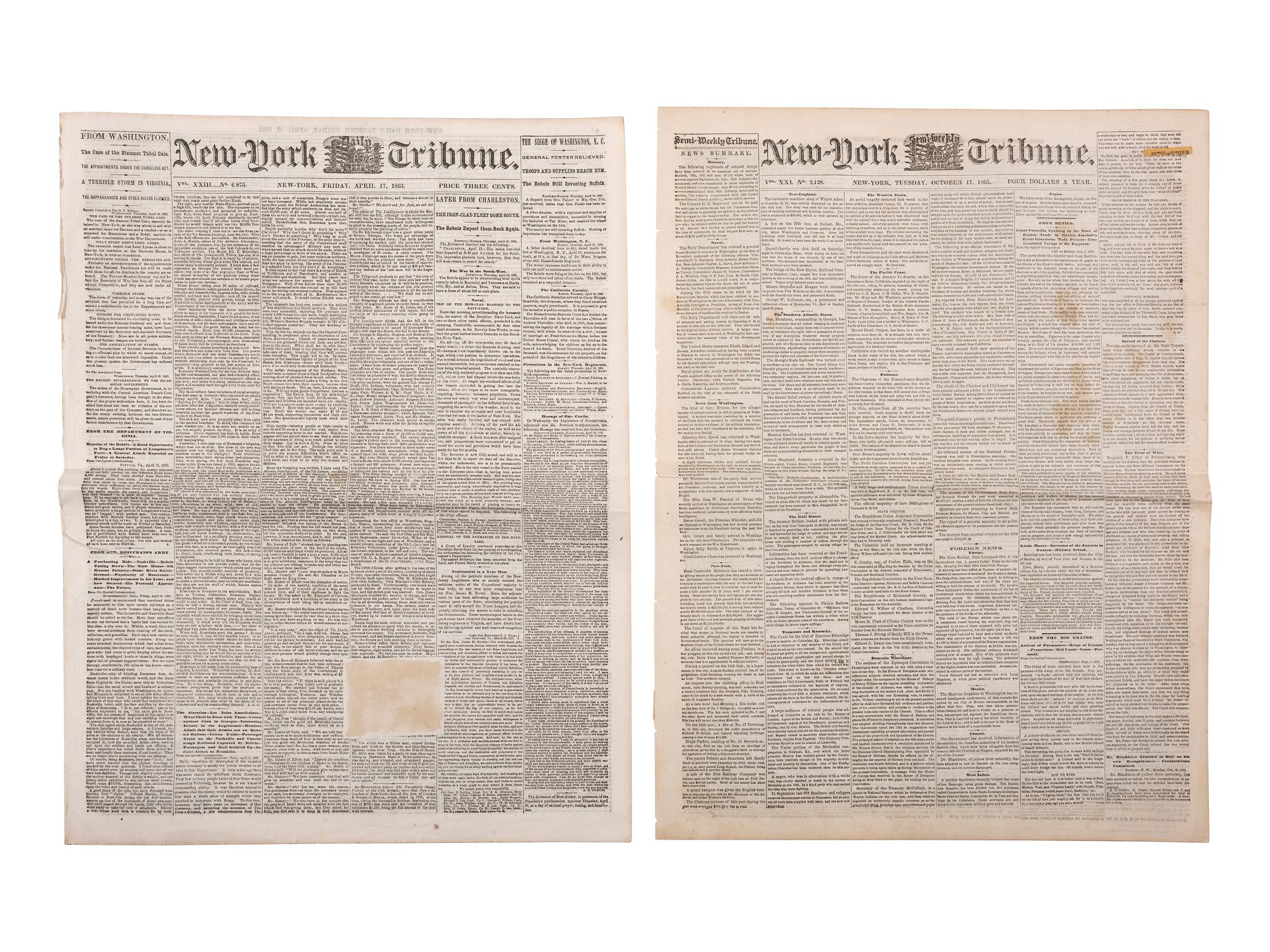 [CIVIL WAR]. 150+ New York City newspapers, most War-period, incl. The New York Tribune.