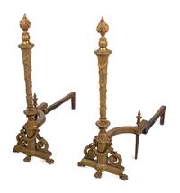 A Pair of Napoleon III Style Brass Andirons