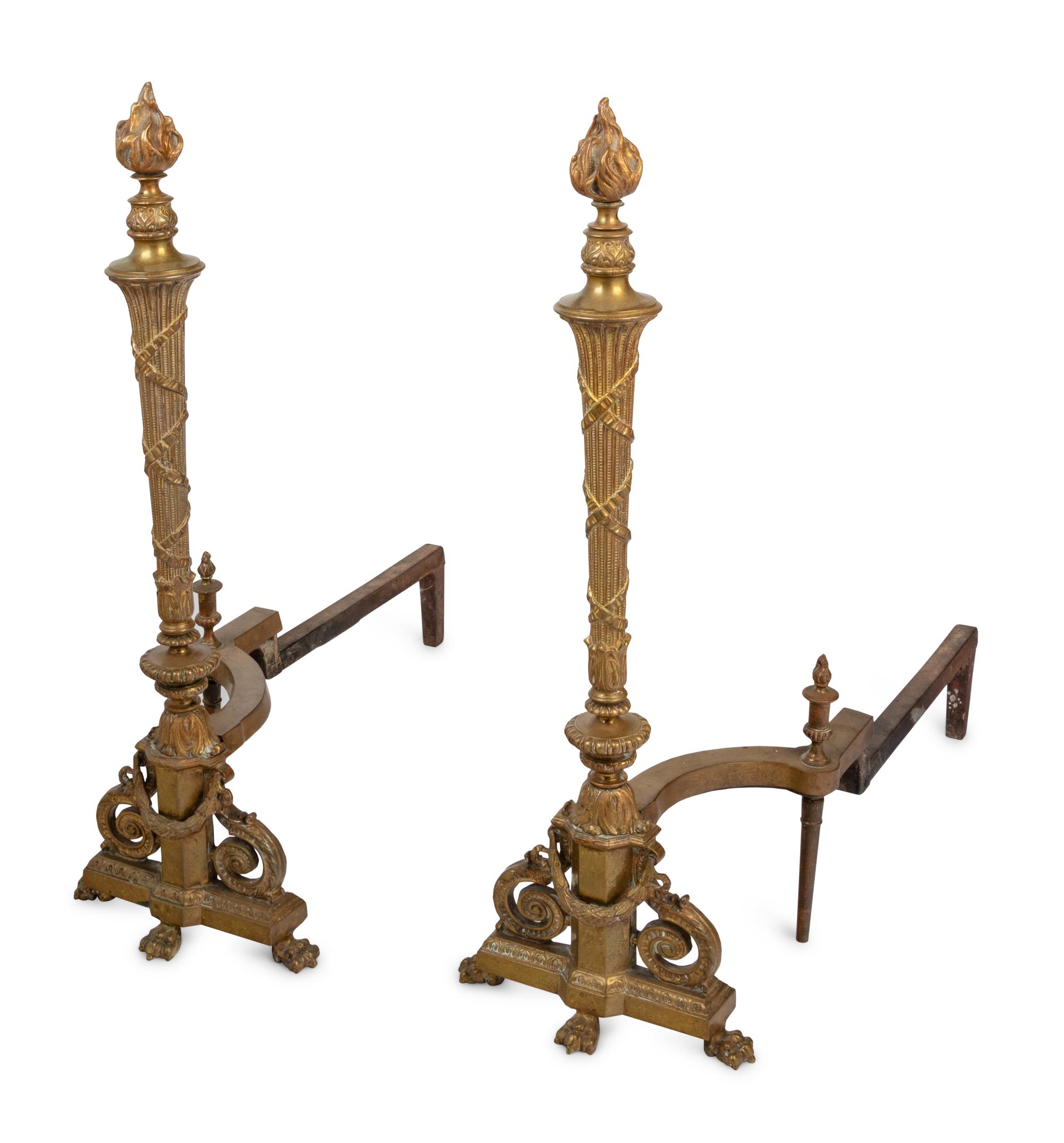 A Pair of Napoleon III Style Brass Andirons