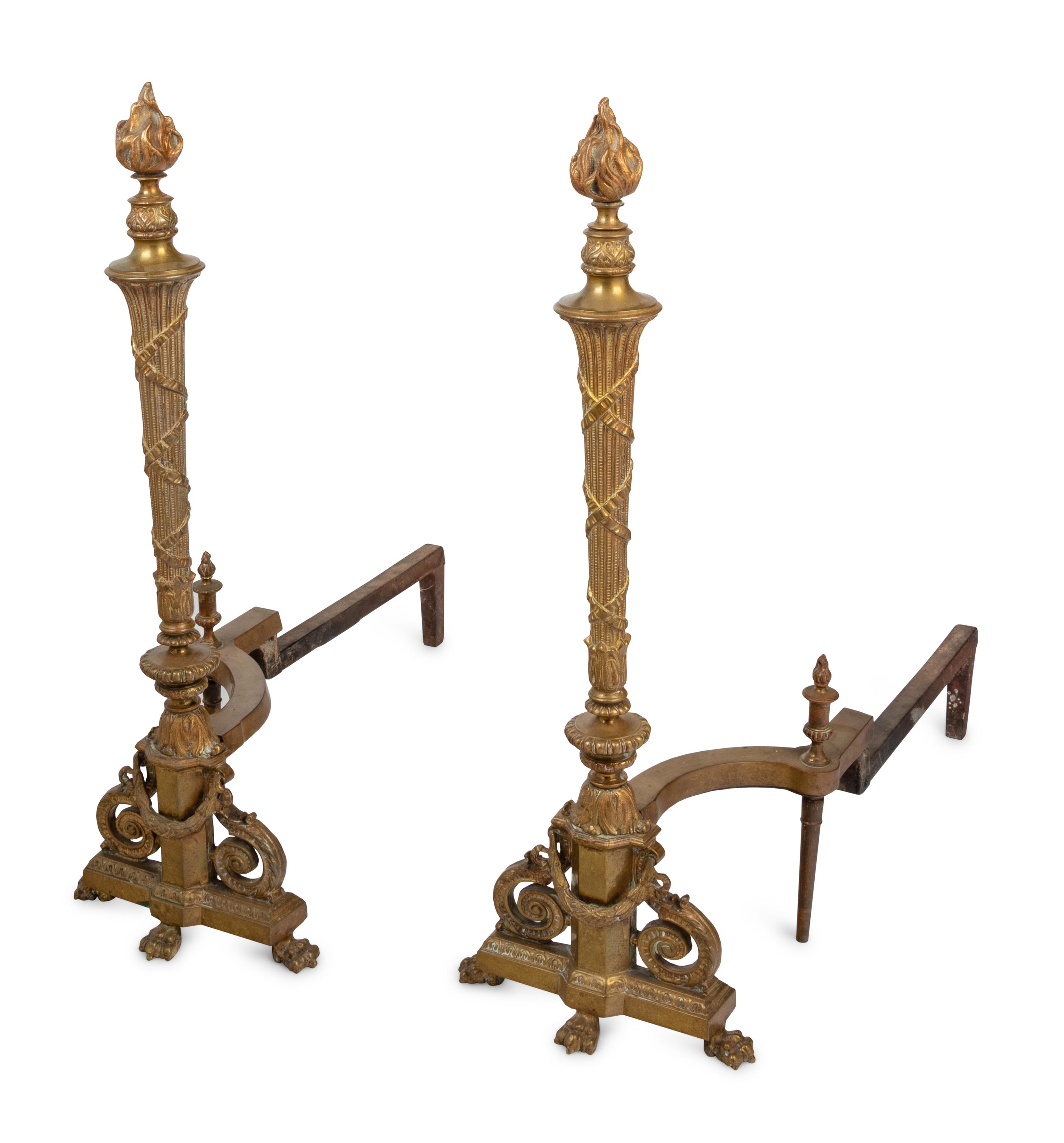 A Pair of Napoleon III Style Brass Andirons